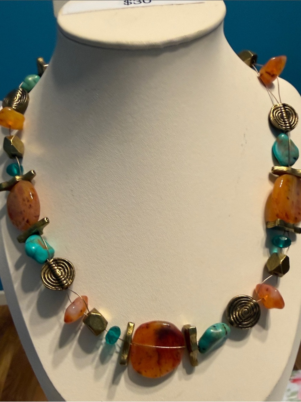 Chico’s Turquoise & Amber Beaded Statement Necklace - Women Jewelry